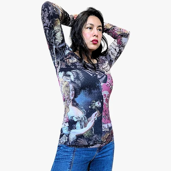 Eva Claudi vintage Y2K very rare Marie Antoniette barroquee long sleeve top W' S - Picture 12 of 12